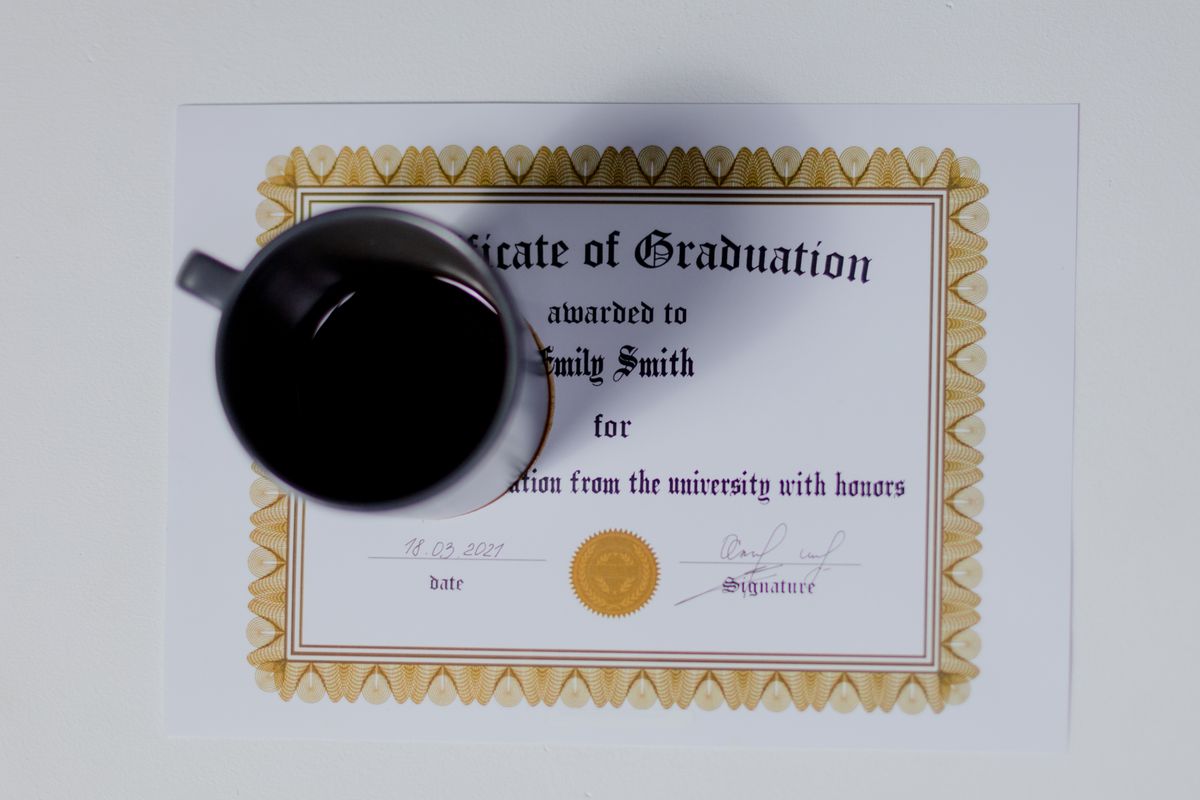 A completed training certificate on a desk
